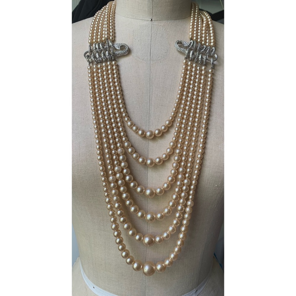 Multi-Strand Champagne Pearl Statement Necklace - Unbranded